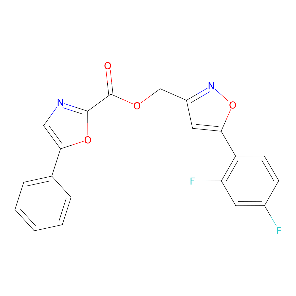 (5-(2,4-Difluorophenyl)isoxazol-3-yl)methyl 5-phenyloxazole-2-carboxylate molecular structure, CAS 1208547-79-8