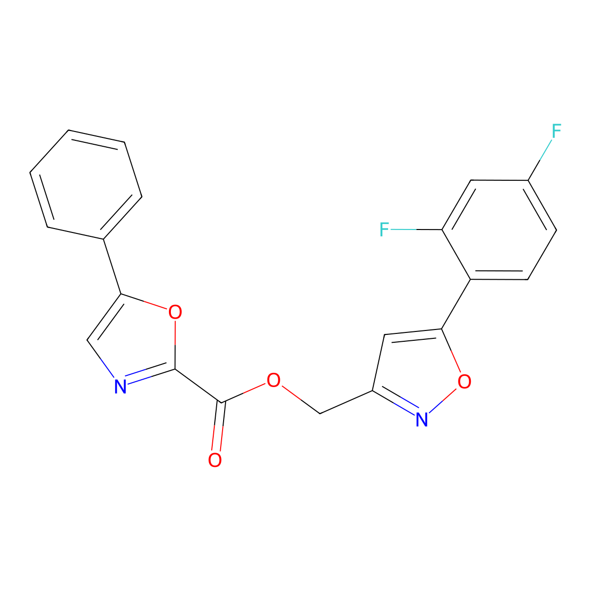 (5-(2,4-Difluorophenyl)isoxazol-3-yl)methyl 5-phenyloxazole-2-carboxylate molecular structure, CAS 1208547-79-8