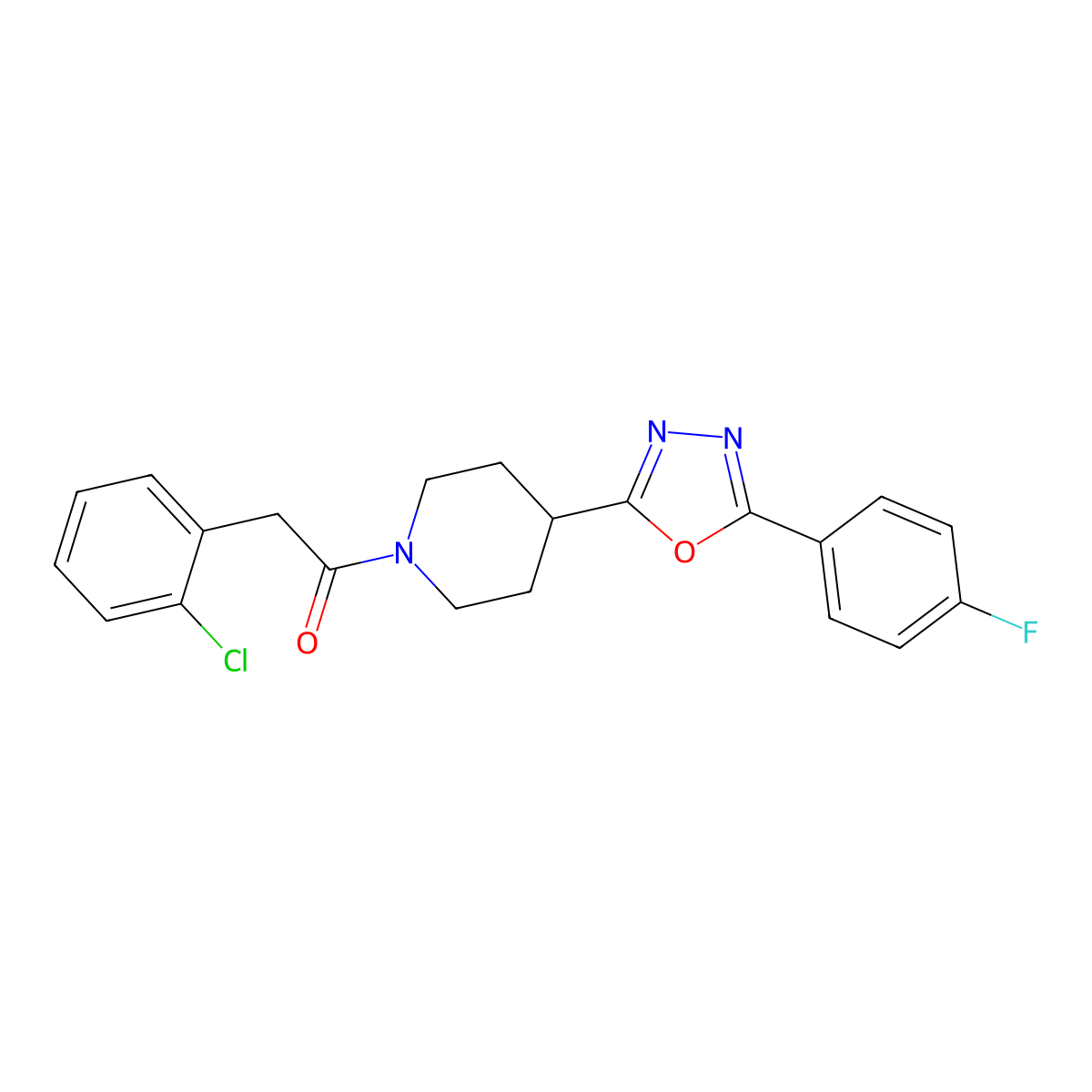 2-(2-Chlorophenyl)-1-(4-(5-(4-fluorophenyl)-1,3,4-oxadiazol-2-yl)piperidin-1-yl)ethanone molecular structure, CAS 1208548-70-2