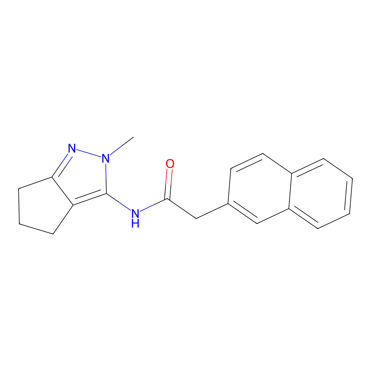 N-(2-methyl-2,4,5,6-tetrahydrocyclopenta[c]pyrazol-3-yl)-2-(naphthalen-2-yl)acetamide molecular structure, CAS 1208552-34-4