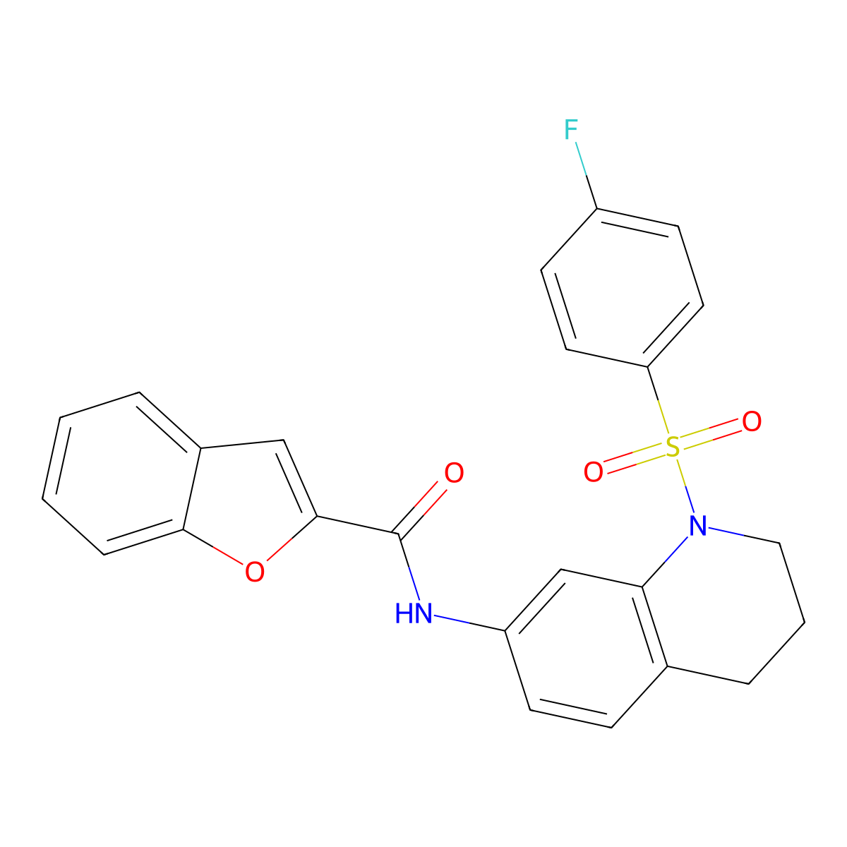 N-(1-((4-fluorophenyl)sulfonyl)-1,2,3,4-tetrahydroquinolin-7-yl)benzofuran-2-carboxamide molecular structure, CAS 1208616-43-6
