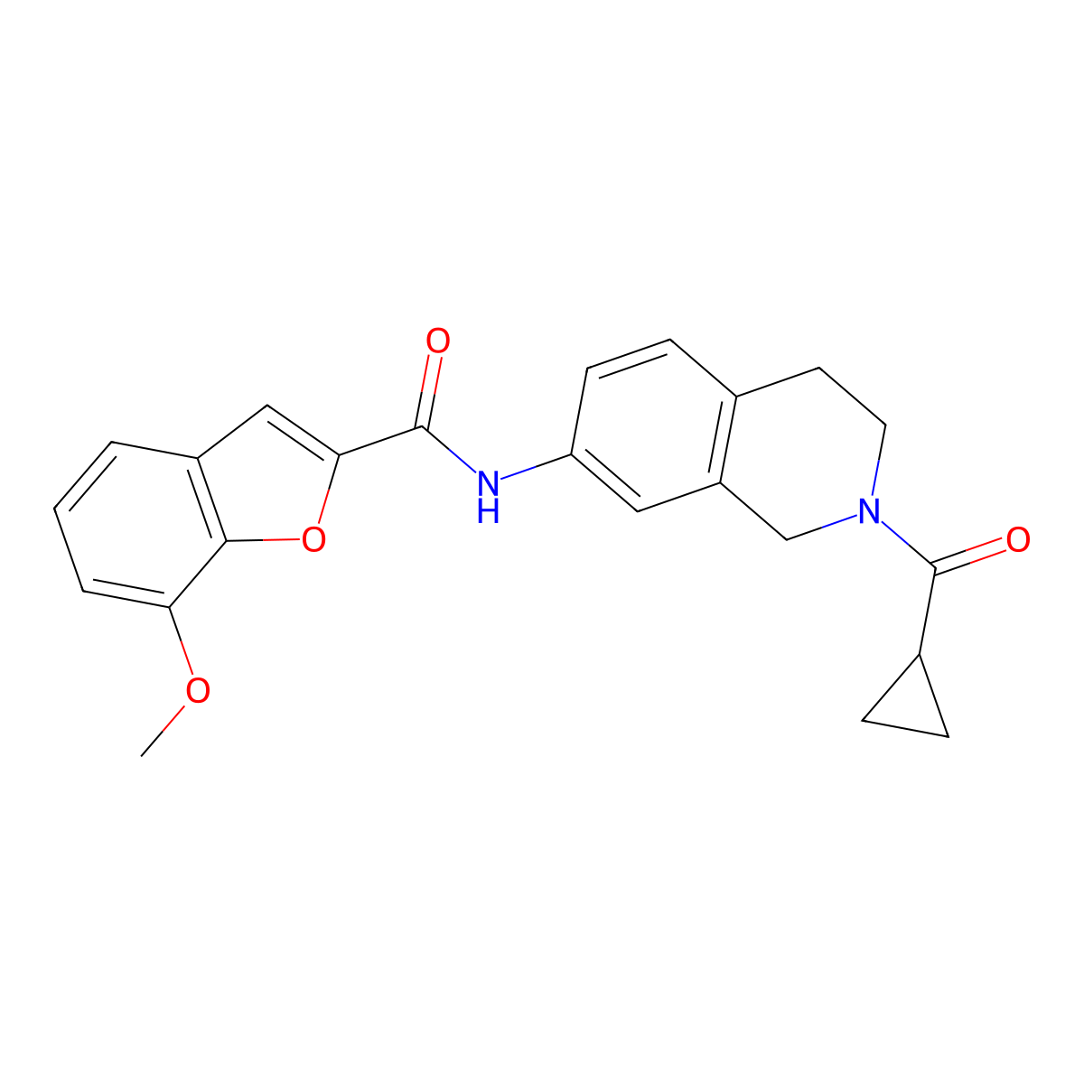 N-(2-(cyclopropanecarbonyl)-1,2,3,4-tetrahydroisoquinolin-7-yl)-7-methoxybenzofuran-2-carboxamide molecular structure, CAS 1208617-71-3