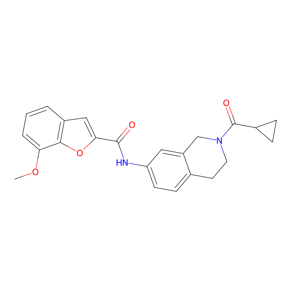 N-(2-(cyclopropanecarbonyl)-1,2,3,4-tetrahydroisoquinolin-7-yl)-7-methoxybenzofuran-2-carboxamide molecular structure, CAS 1208617-71-3
