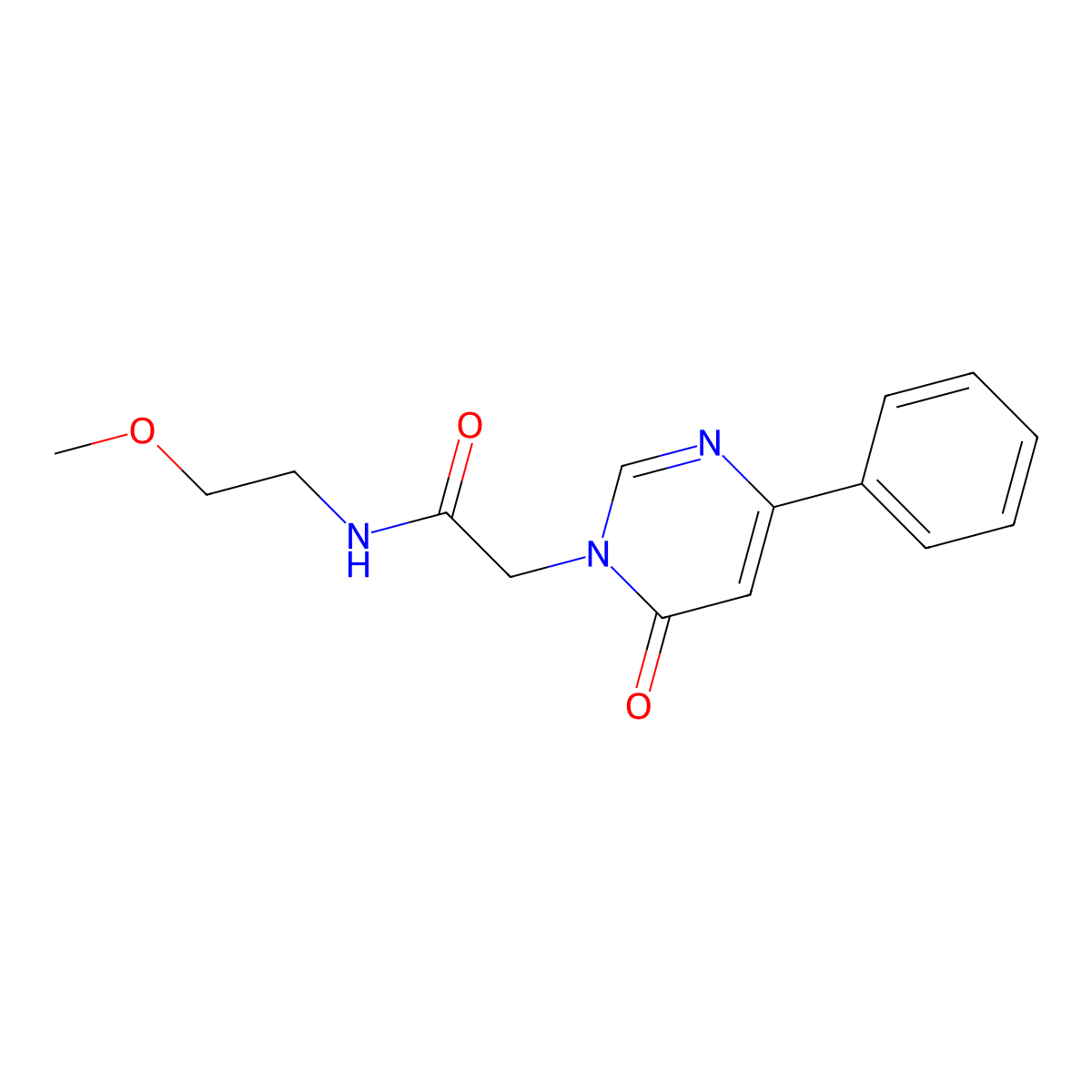 N-(2-methoxyethyl)-2-(6-oxo-4-phenylpyrimidin-1(6H)-yl)acetamide molecular structure, CAS 1208618-14-7
