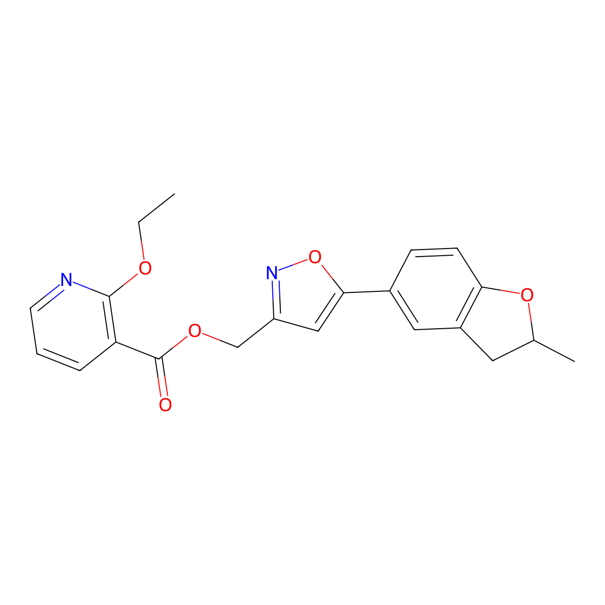 (5-(2-Methyl-2,3-dihydrobenzofuran-5-yl)isoxazol-3-yl)methyl 2-ethoxynicotinate molecular structure, CAS 1208619-63-9