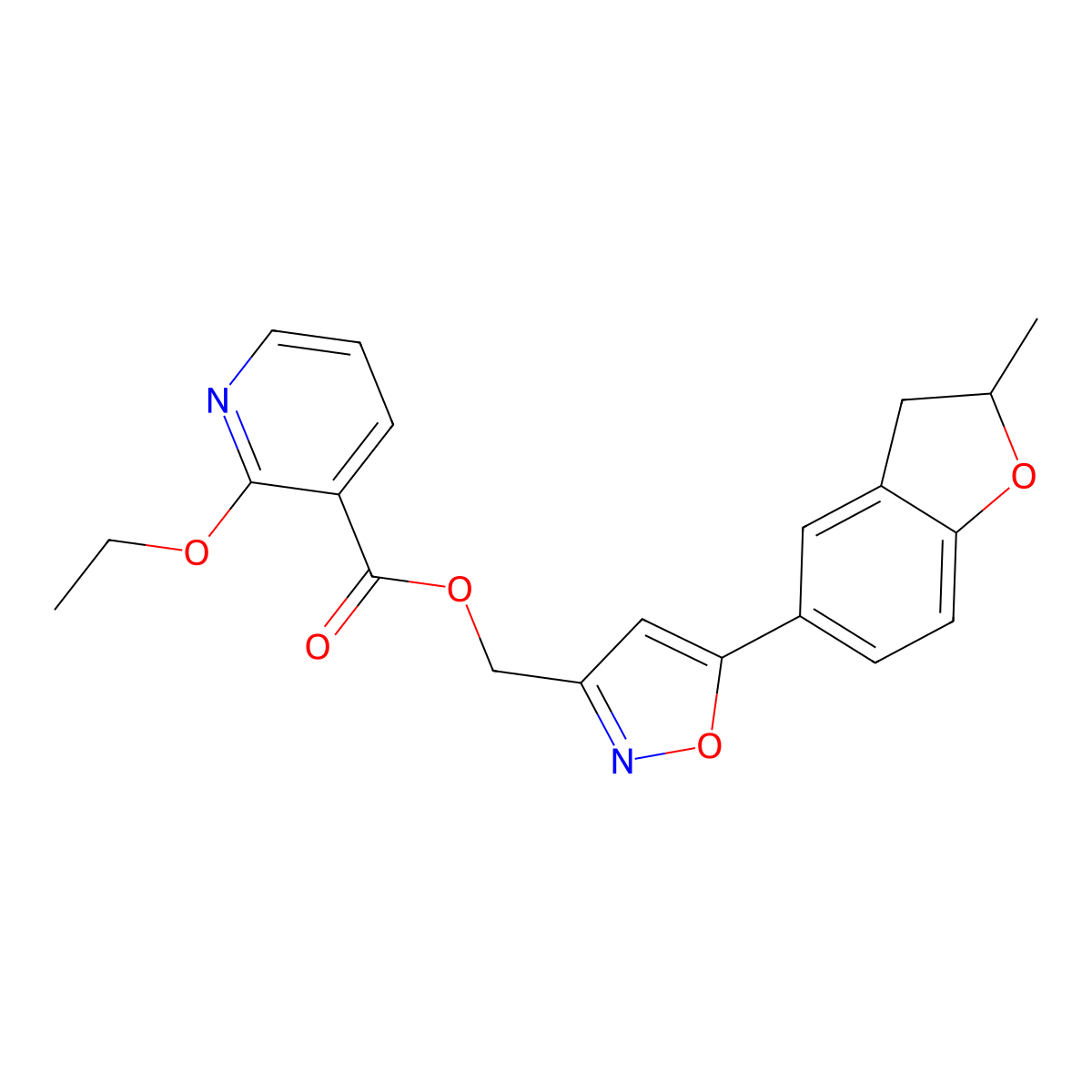 (5-(2-Methyl-2,3-dihydrobenzofuran-5-yl)isoxazol-3-yl)methyl 2-ethoxynicotinate molecular structure, CAS 1208619-63-9