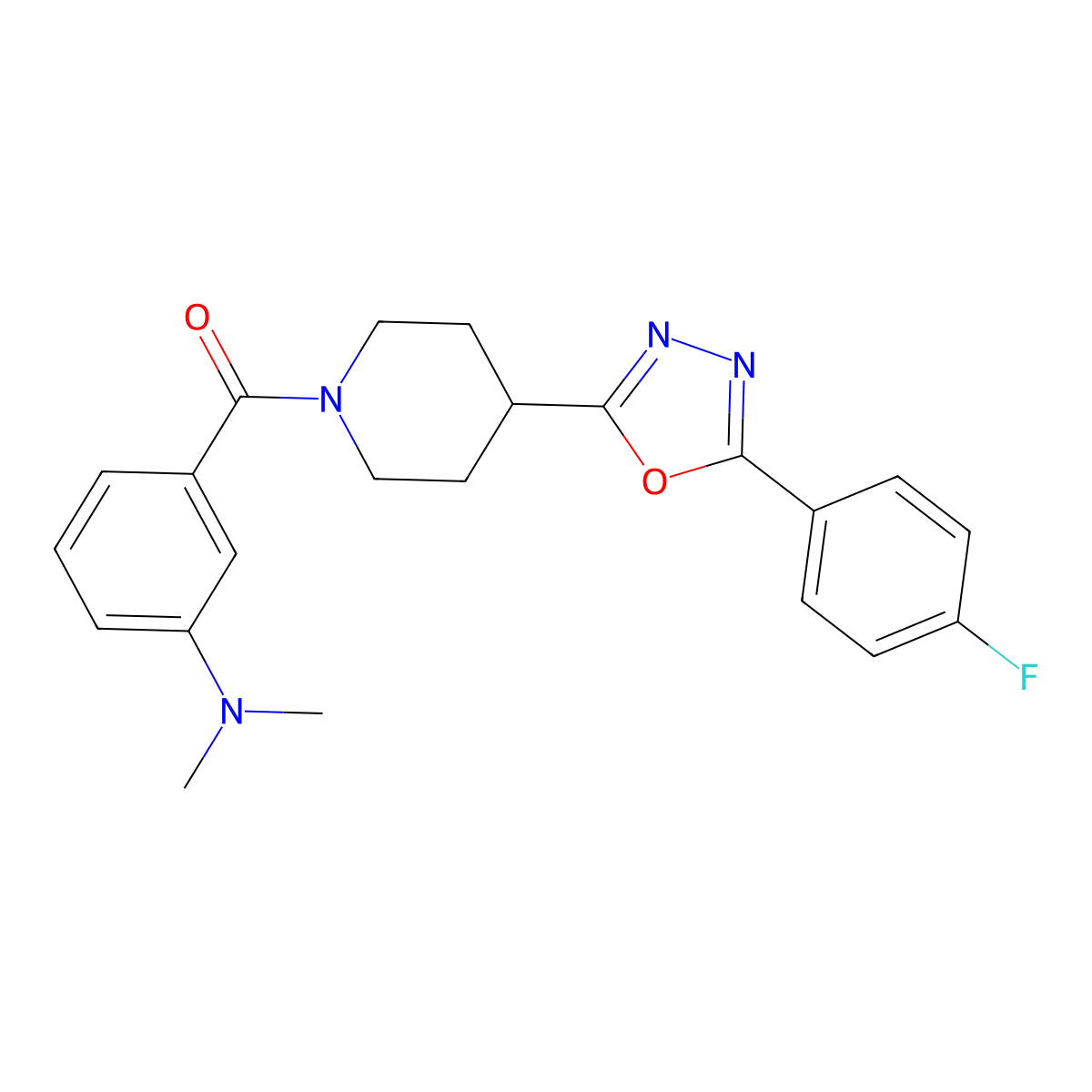 (3-(Dimethylamino)phenyl)(4-(5-(4-fluorophenyl)-1,3,4-oxadiazol-2-yl)piperidin-1-yl)methanone molecular structure, CAS 1208622-70-1