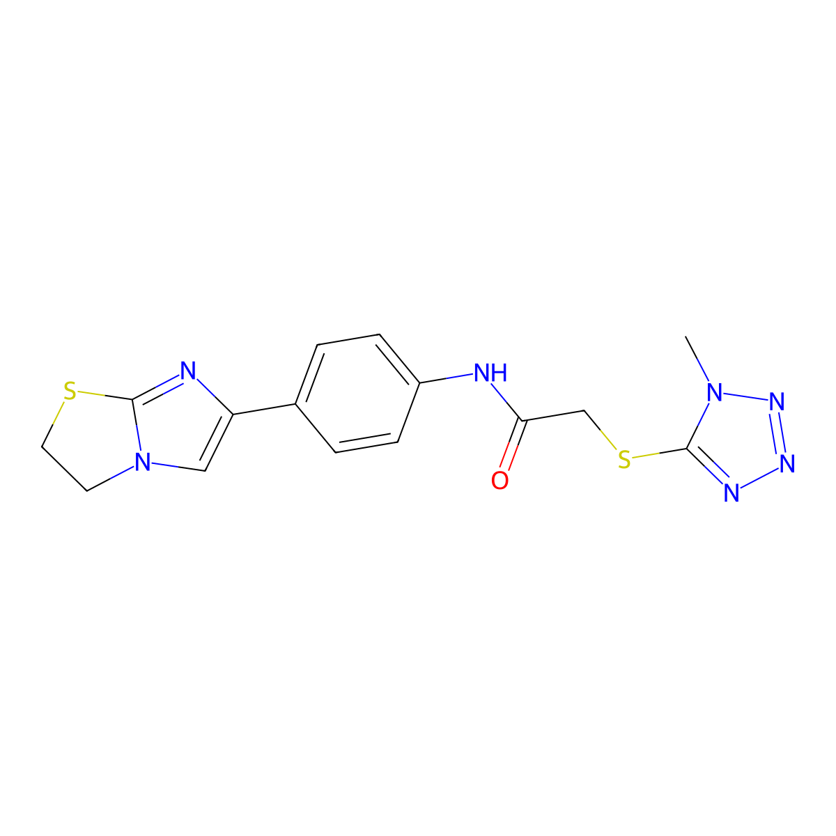 N-(4-(2,3-dihydroimidazo[2,1-b]thiazol-6-yl)phenyl)-2-((1-methyl-1H-tetrazol-5-yl)thio)acetamide molecular structure, CAS 1208627-98-8