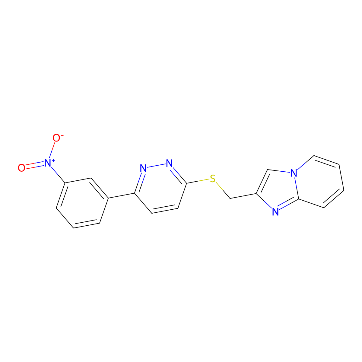 2-(((6-(3-Nitrophenyl)pyridazin-3-yl)thio)methyl)imidazo[1,2-a]pyridine molecular structure, CAS 1208628-18-5