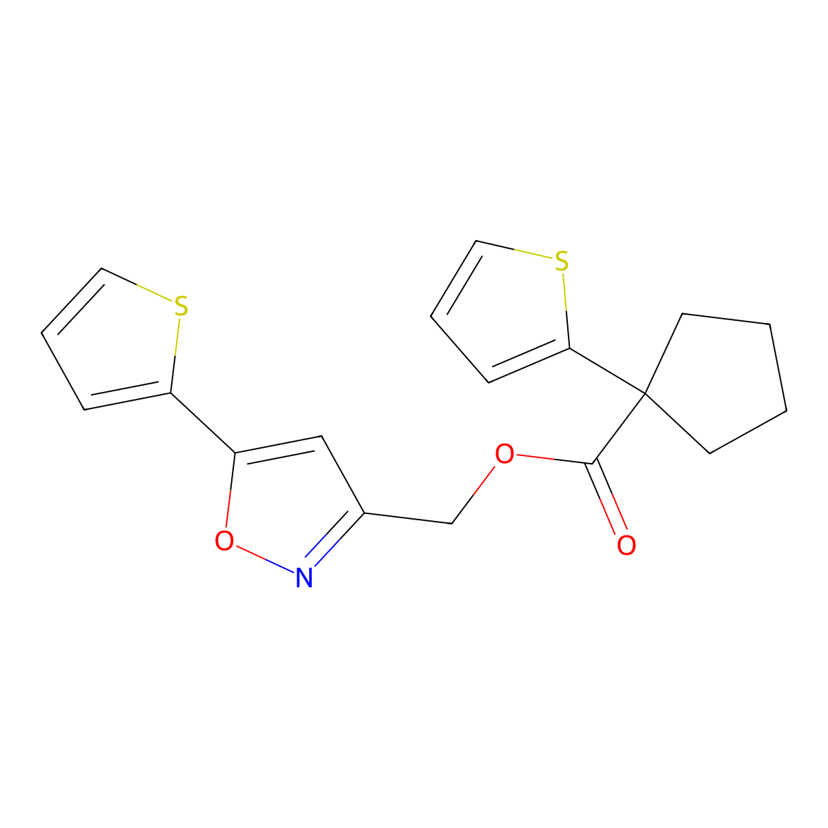 (5-(Thiophen-2-yl)isoxazol-3-yl)methyl 1-(thiophen-2-yl)cyclopentanecarboxylate molecular structure, CAS 1208629-17-7