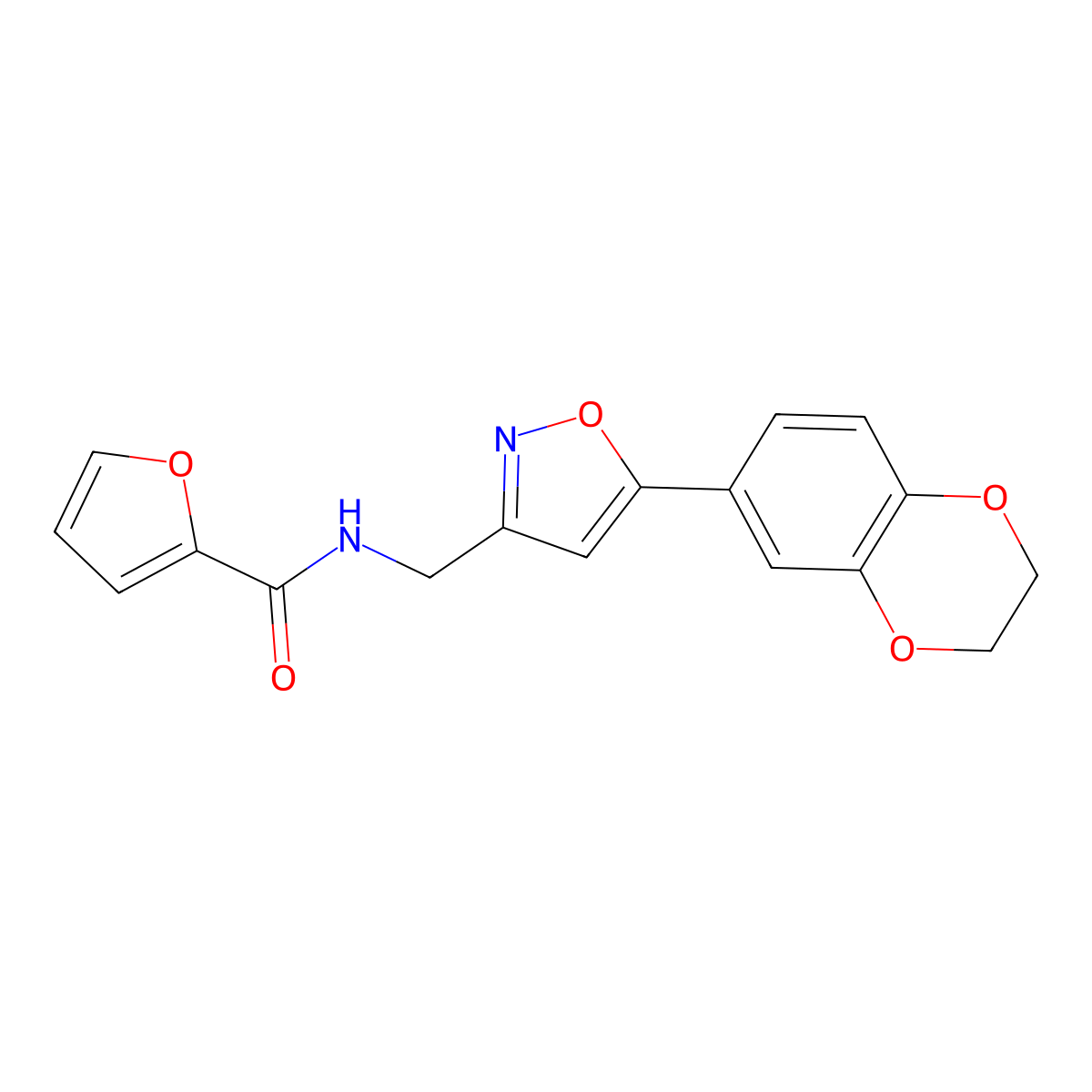 N-((5-(2,3-dihydrobenzo[b][1,4]dioxin-6-yl)isoxazol-3-yl)methyl)furan-2-carboxamide molecular structure, CAS 1208629-43-9