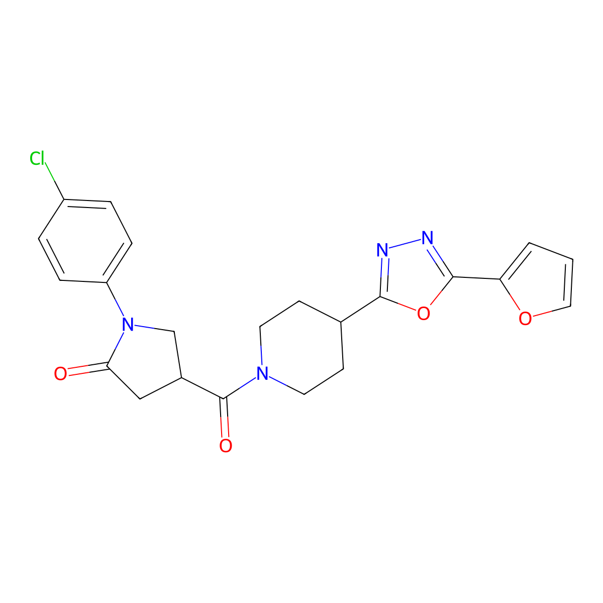 1-(4-Chlorophenyl)-4-(4-(5-(furan-2-yl)-1,3,4-oxadiazol-2-yl)piperidine-1-carbonyl)pyrrolidin-2-one molecular structure, CAS 1208633-10-6