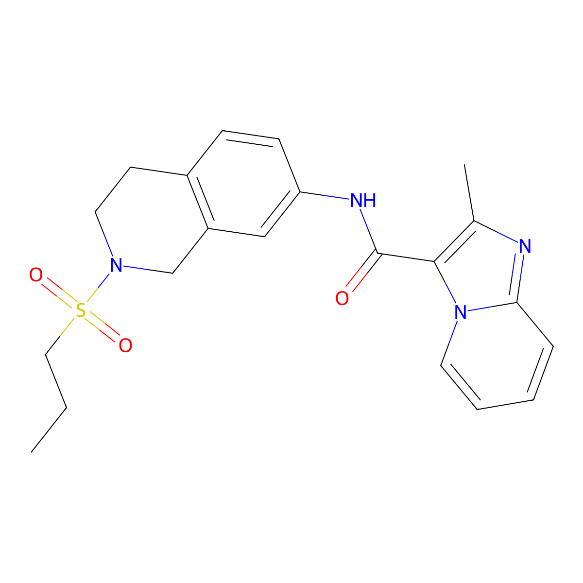2-methyl-N-(2-(propylsulfonyl)-1,2,3,4-tetrahydroisoquinolin-7-yl)imidazo[1,2-a]pyridine-3-carboxamide molecular structure, CAS 1208634-62-1