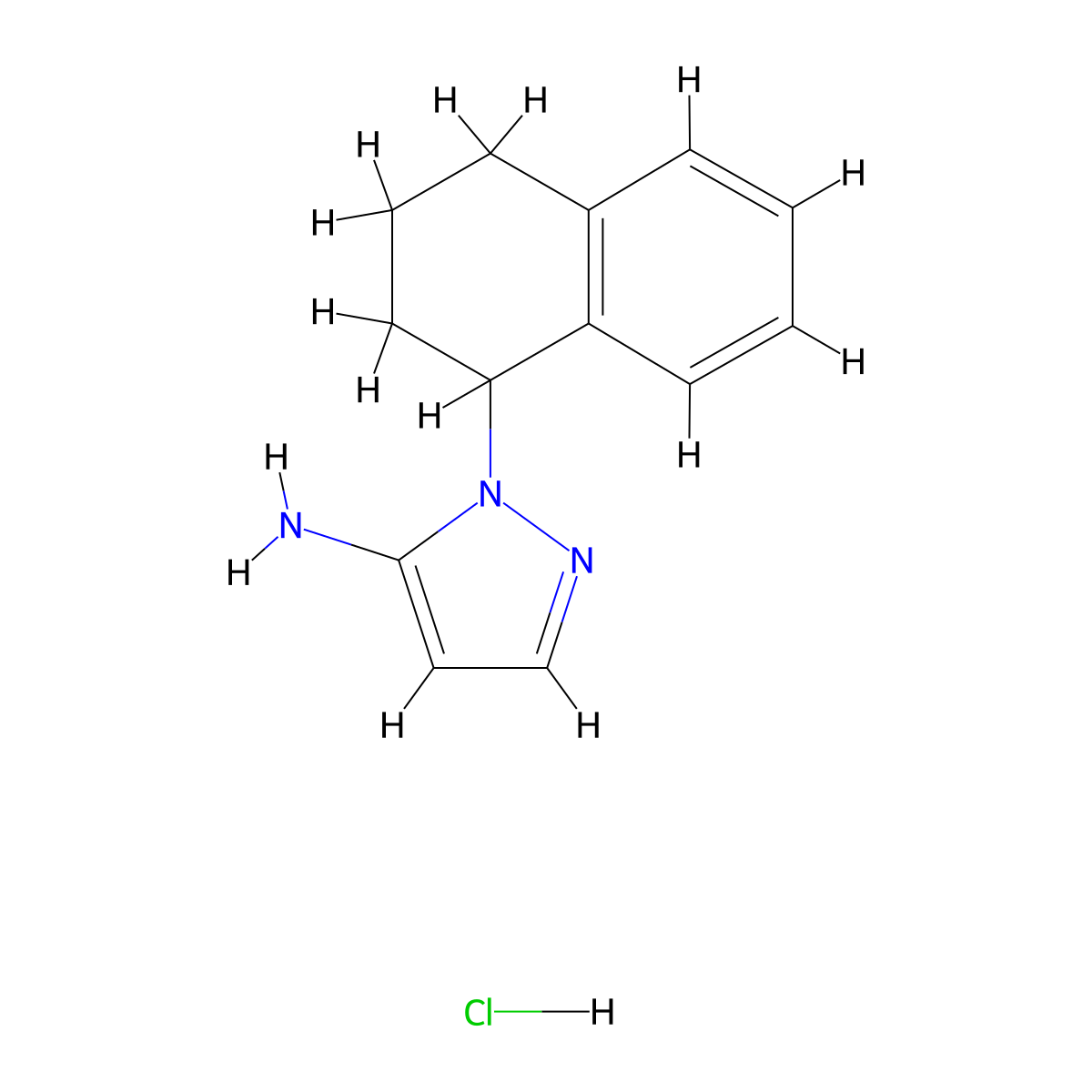 1-(1,2,3,4-tetrahydronaphthalen-1-yl)-1H-pyrazol-5-amine hydrochloride molecular structure, CAS 1208634-84-7