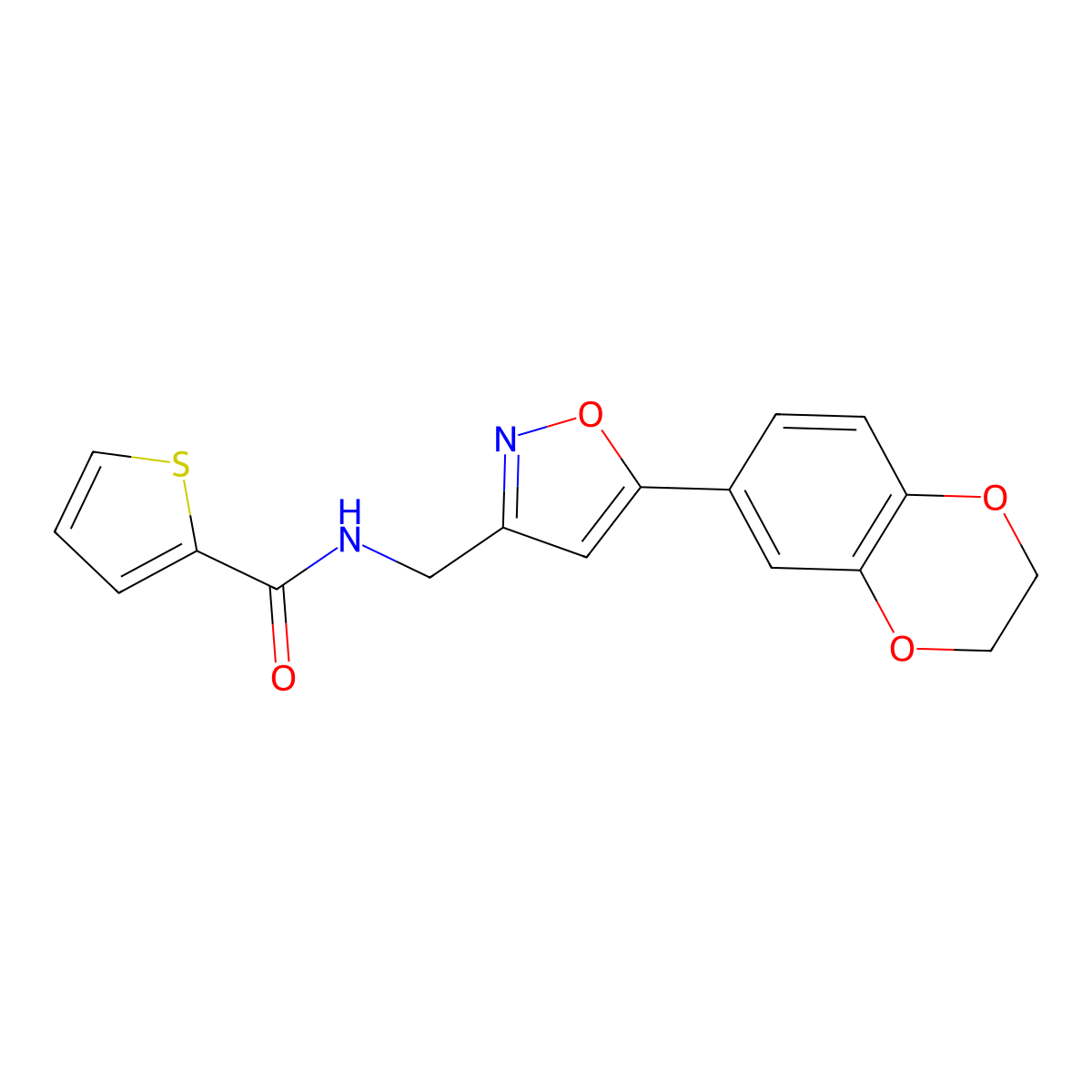 N-((5-(2,3-dihydrobenzo[b][1,4]dioxin-6-yl)isoxazol-3-yl)methyl)thiophene-2-carboxamide molecular structure, CAS 1208640-29-2