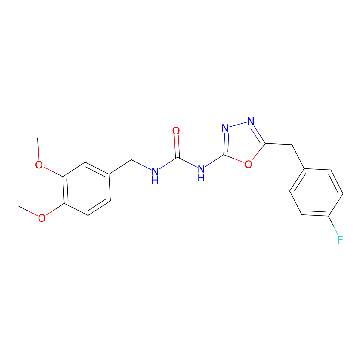 1-(3,4-Dimethoxybenzyl)-3-(5-(4-fluorobenzyl)-1,3,4-oxadiazol-2-yl)urea molecular structure, CAS 1208641-35-3
