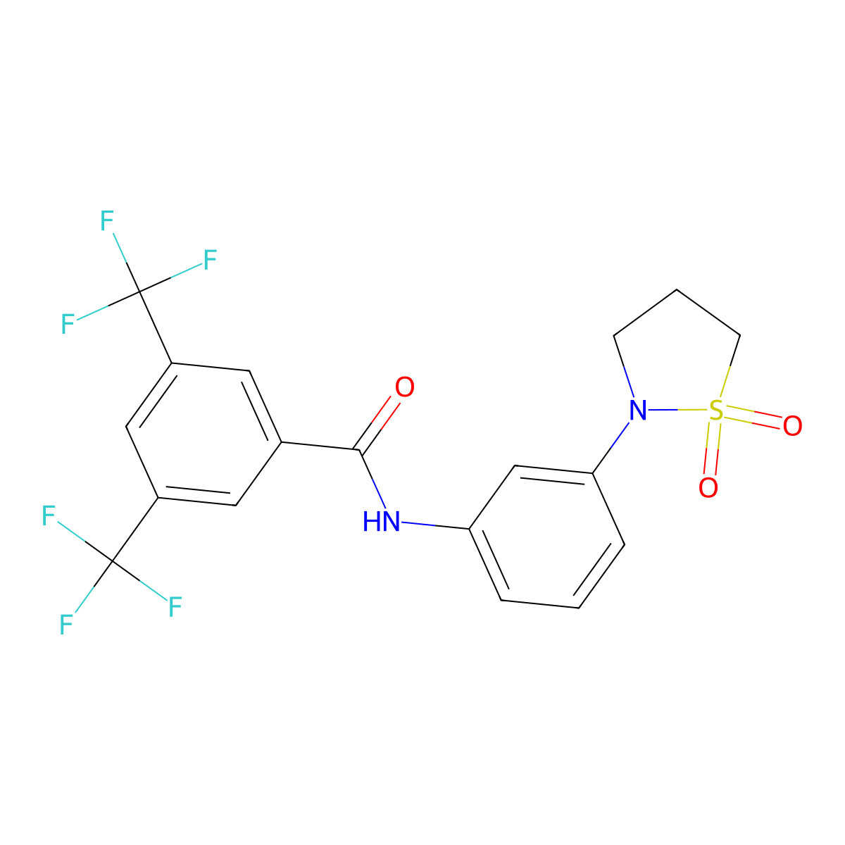 N-(3-(1,1-dioxidoisothiazolidin-2-yl)phenyl)-3,5-bis(trifluoromethyl)benzamide molecular structure, CAS 1208644-35-2