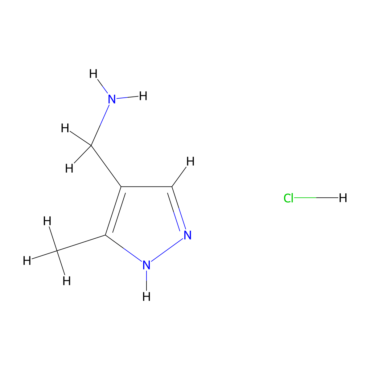 (3-methyl-1H-pyrazol-4-yl)methanamine hydrochloride molecular structure, CAS 1208661-06-6