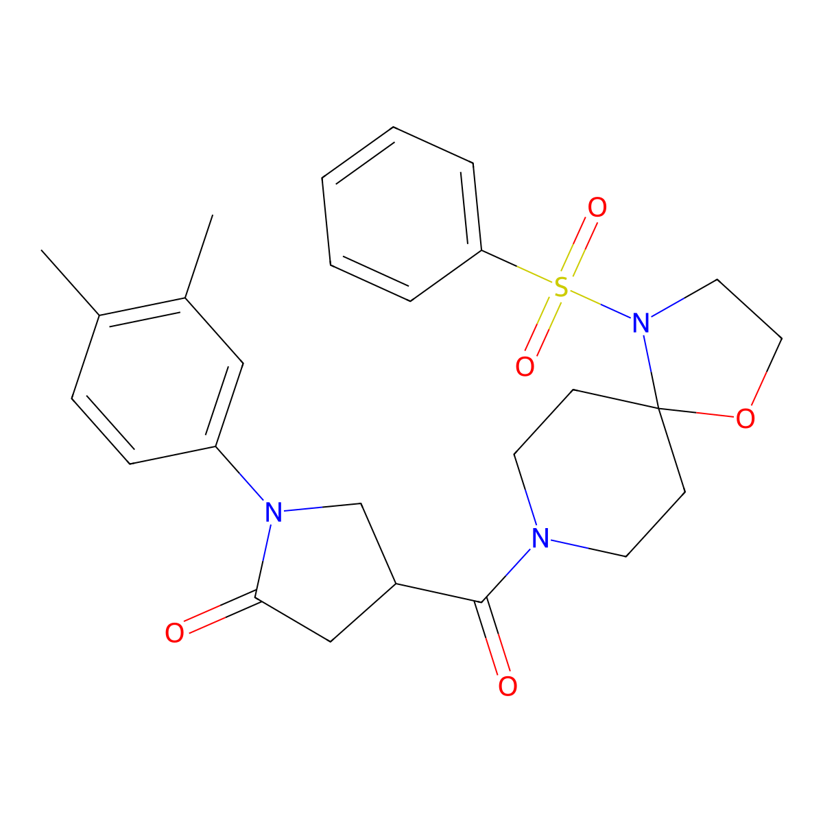 1-(3,4-Dimethylphenyl)-4-(4-(phenylsulfonyl)-1-oxa-4,8-diazaspiro[4.5]decane-8-carbonyl)pyrrolidin-2-one molecular structure, CAS 1208672-50-7