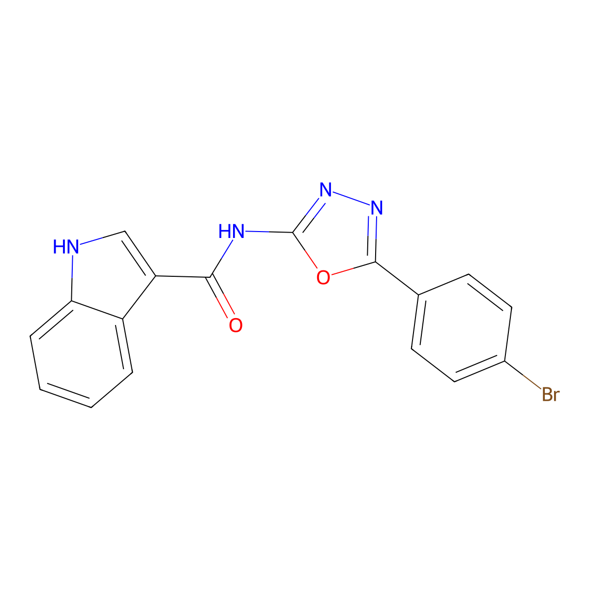N-[5-(4-bromophenyl)-1,3,4-oxadiazol-2-yl]-1H-indole-3-carboxamide molecular structure, CAS 1208677-13-7
