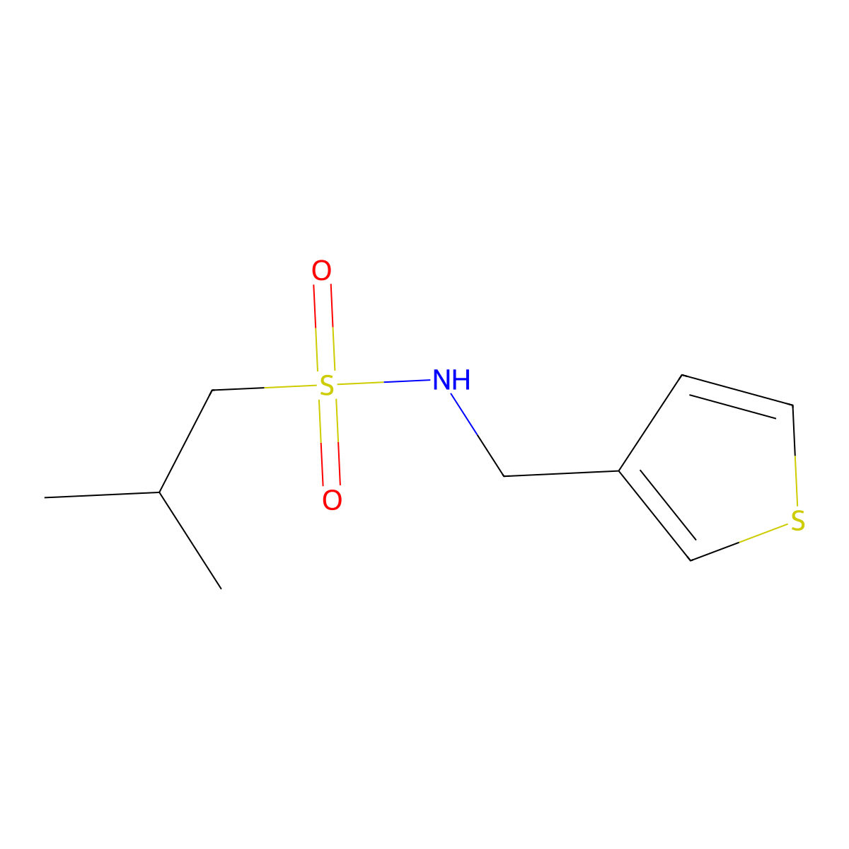 2-methyl-N-(thiophen-3-ylmethyl)propane-1-sulfonamide molecular structure, CAS 1208678-40-3