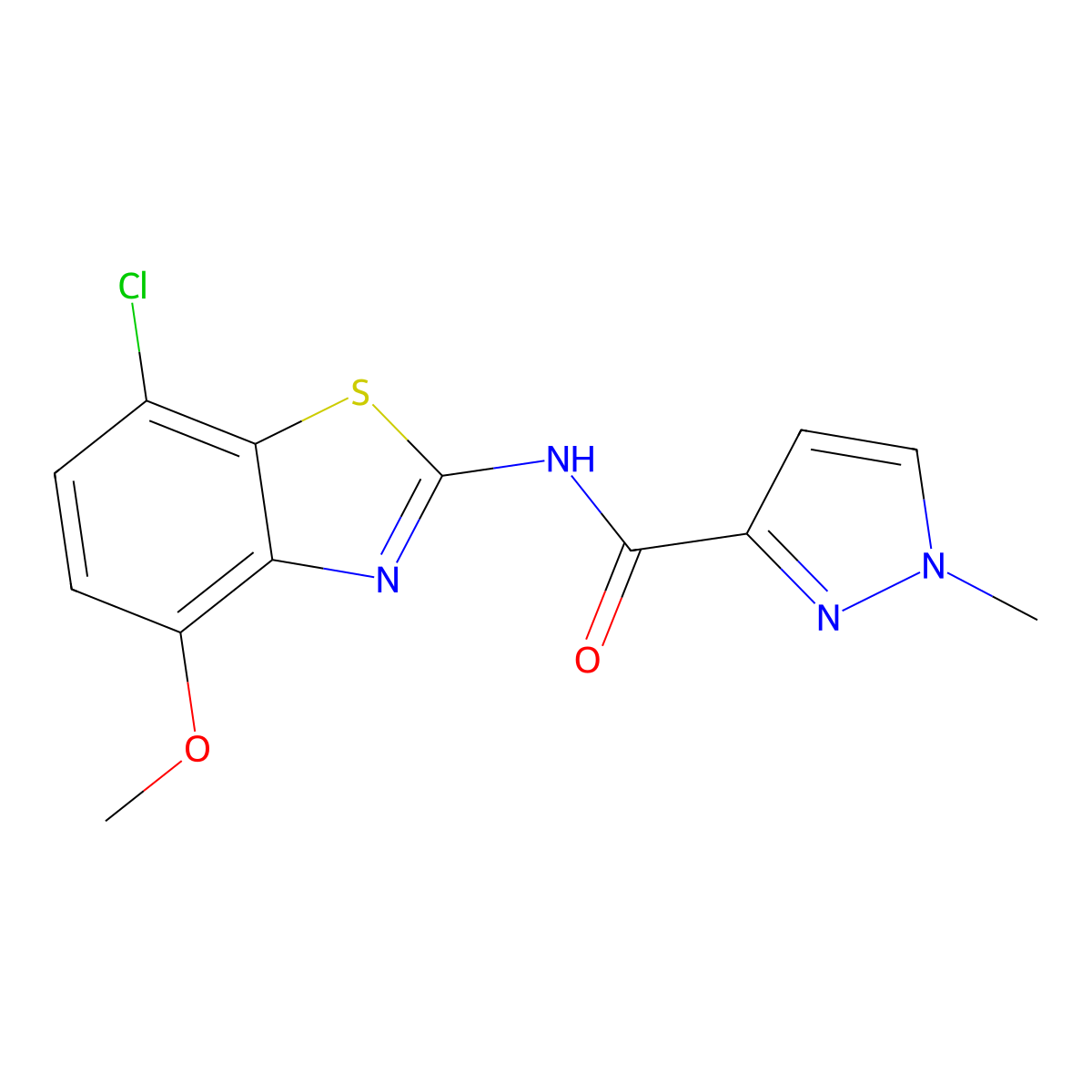 N-(7-chloro-4-methoxybenzo[d]thiazol-2-yl)-1-methyl-1H-pyrazole-3-carboxamide molecular structure, CAS 1208680-60-7
