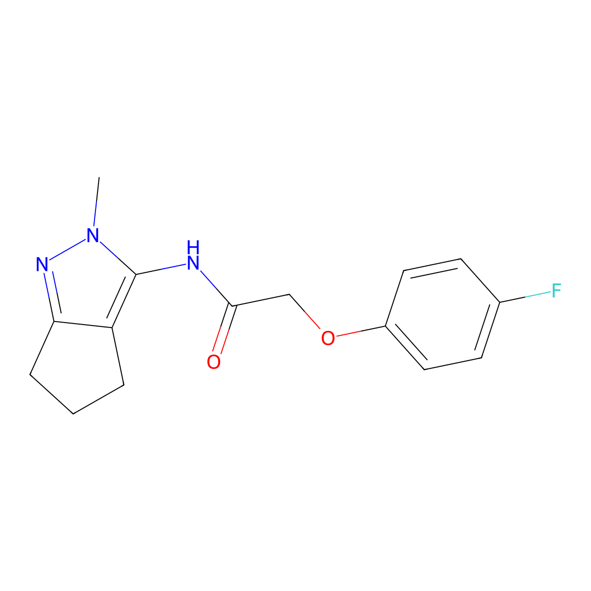 2-(4-fluorophenoxy)-N-(2-methyl-2,4,5,6-tetrahydrocyclopenta[c]pyrazol-3-yl)acetamide molecular structure, CAS 1208683-27-5