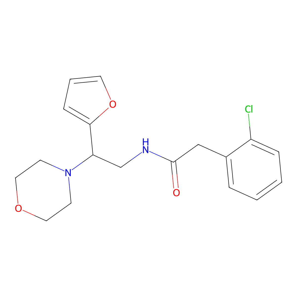 2-(2-chlorophenyl)-N-(2-(furan-2-yl)-2-morpholinoethyl)acetamide molecular structure, CAS 1208684-87-0
