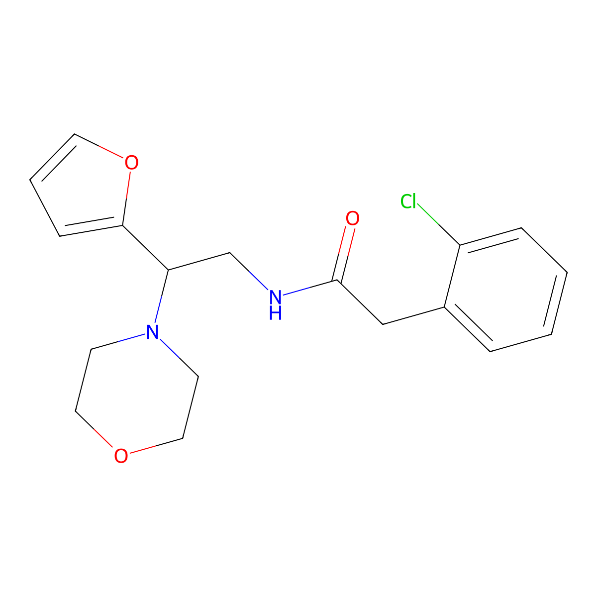 2-(2-chlorophenyl)-N-(2-(furan-2-yl)-2-morpholinoethyl)acetamide molecular structure, CAS 1208684-87-0