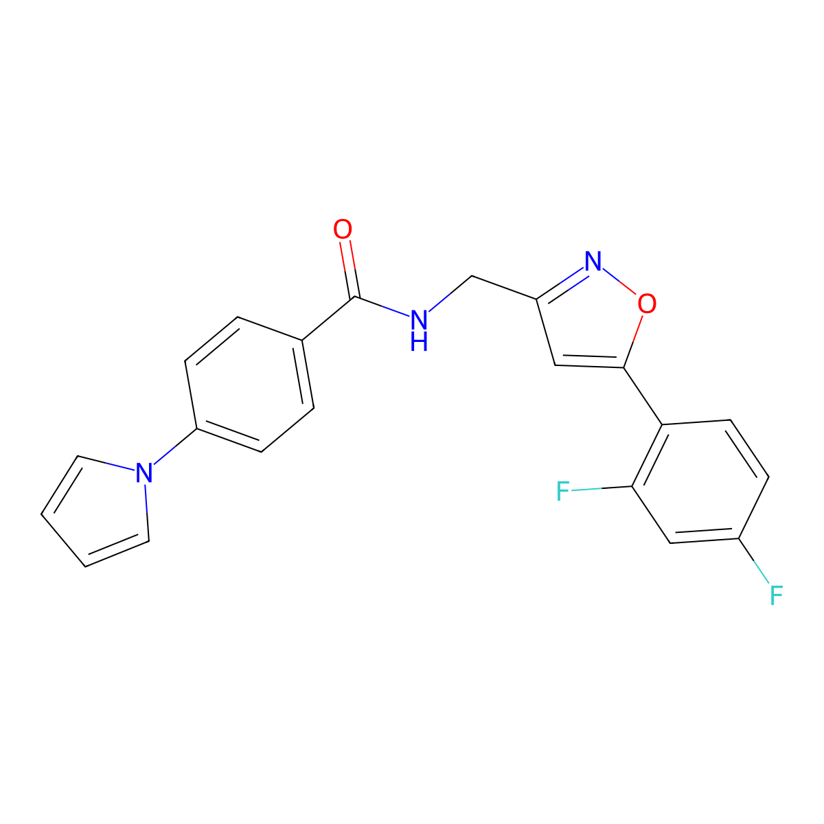 N-((5-(2,4-difluorophenyl)isoxazol-3-yl)methyl)-4-(1H-pyrrol-1-yl)benzamide molecular structure, CAS 1208688-93-0