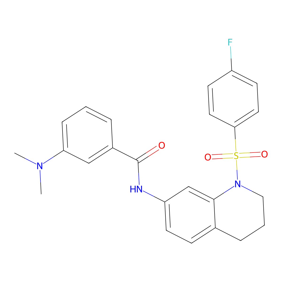 3-(dimethylamino)-N-(1-((4-fluorophenyl)sulfonyl)-1,2,3,4-tetrahydroquinolin-7-yl)benzamide molecular structure, CAS 1208688-97-4