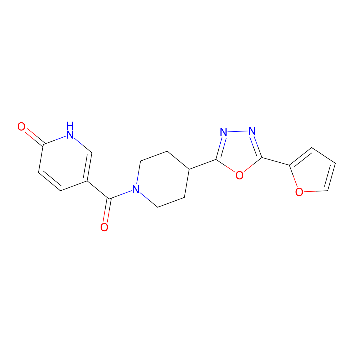 5-(4-(5-(furan-2-yl)-1,3,4-oxadiazol-2-yl)piperidine-1-carbonyl)pyridin-2(1H)-one molecular structure, CAS 1208691-22-8