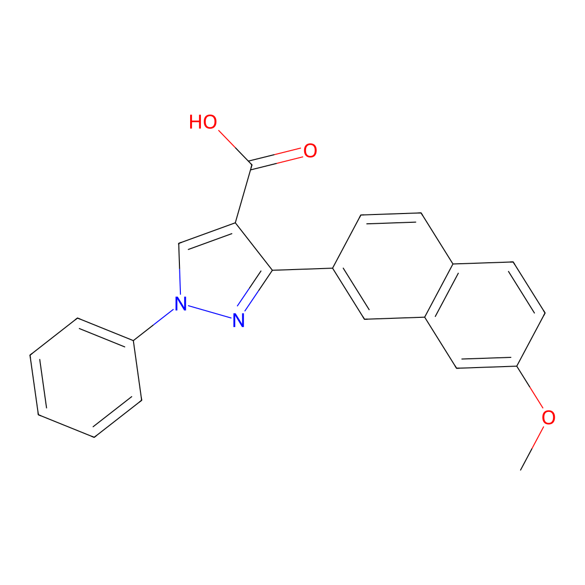 3-(7-methoxynaphthalen-2-yl)-1-phenyl-1H-pyrazole-4-carboxylic acid molecular structure, CAS 1208697-01-1