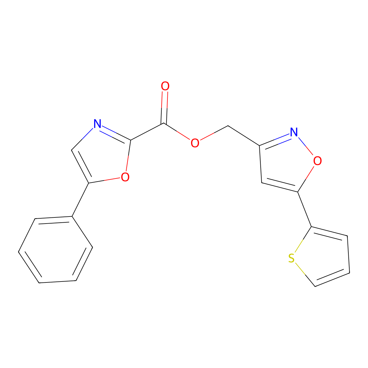 [5-(Thiophen-2-yl)-1,2-oxazol-3-yl]methyl 5-phenyl-1,3-oxazole-2-carboxylate molecular structure, CAS 1208711-30-1