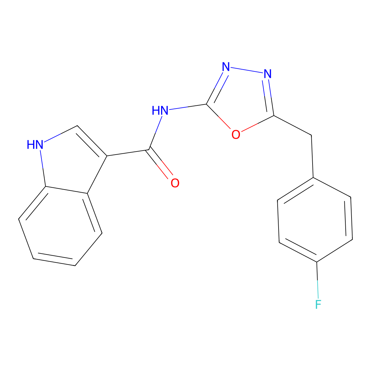N-(5-(4-fluorobenzyl)-1,3,4-oxadiazol-2-yl)-1H-indole-3-carboxamide molecular structure, CAS 1208711-74-3