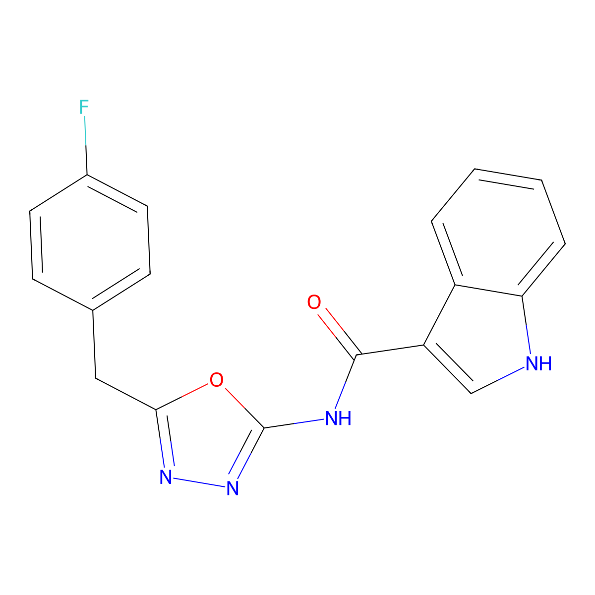 N-(5-(4-fluorobenzyl)-1,3,4-oxadiazol-2-yl)-1H-indole-3-carboxamide molecular structure, CAS 1208711-74-3