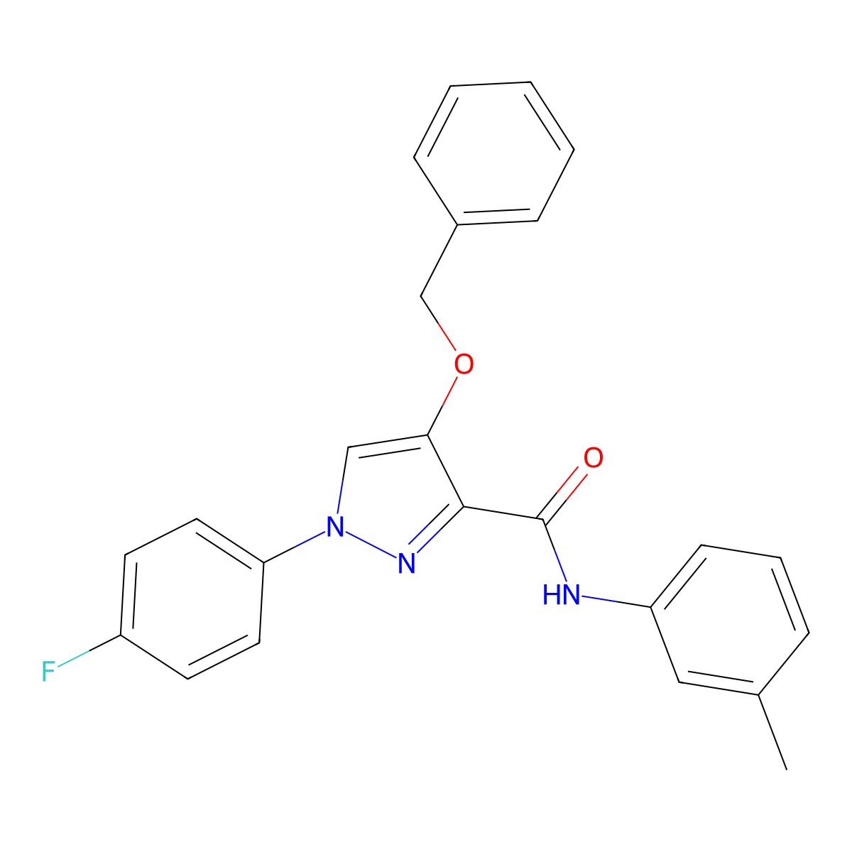 4-(benzyloxy)-1-(4-fluorophenyl)-N-(m-tolyl)-1H-pyrazole-3-carboxamide molecular structure, CAS 1208714-51-5