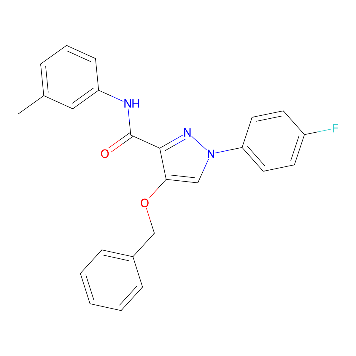 4-(benzyloxy)-1-(4-fluorophenyl)-N-(m-tolyl)-1H-pyrazole-3-carboxamide molecular structure, CAS 1208714-51-5