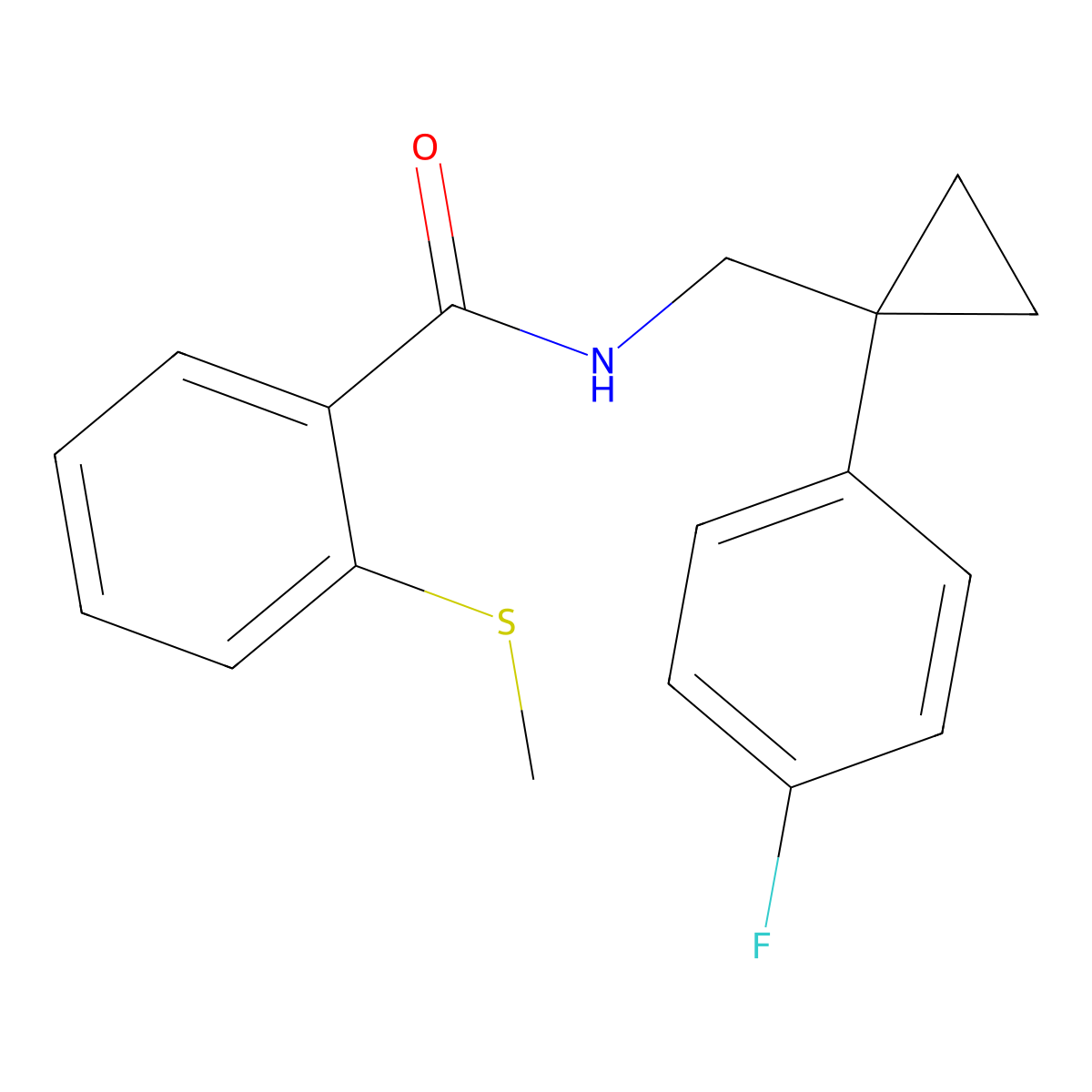 N-((1-(4-fluorophenyl)cyclopropyl)methyl)-2-(methylthio)benzamide molecular structure, CAS 1208727-01-8