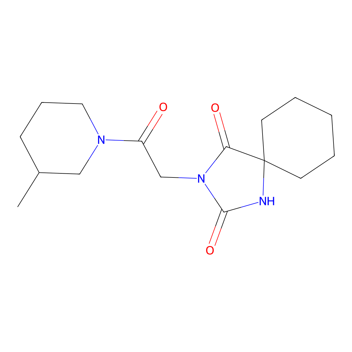 3-[2-(3-Methylpiperidin-1-yl)-2-oxoethyl]-1,3-diazaspiro[4.5]decane-2,4-dione molecular structure, CAS 1208727-17-6