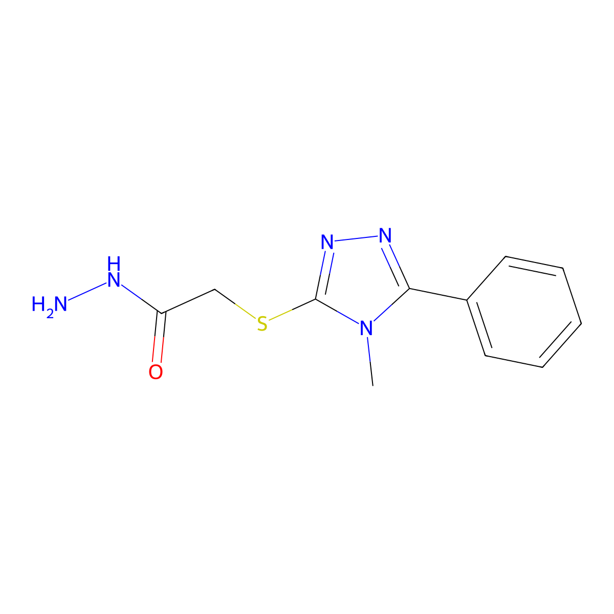2-[(4-methyl-5-phenyl-4H-1,2,4-triazol-3-yl)thio]acetohydrazide molecular structure, CAS 120873-48-5