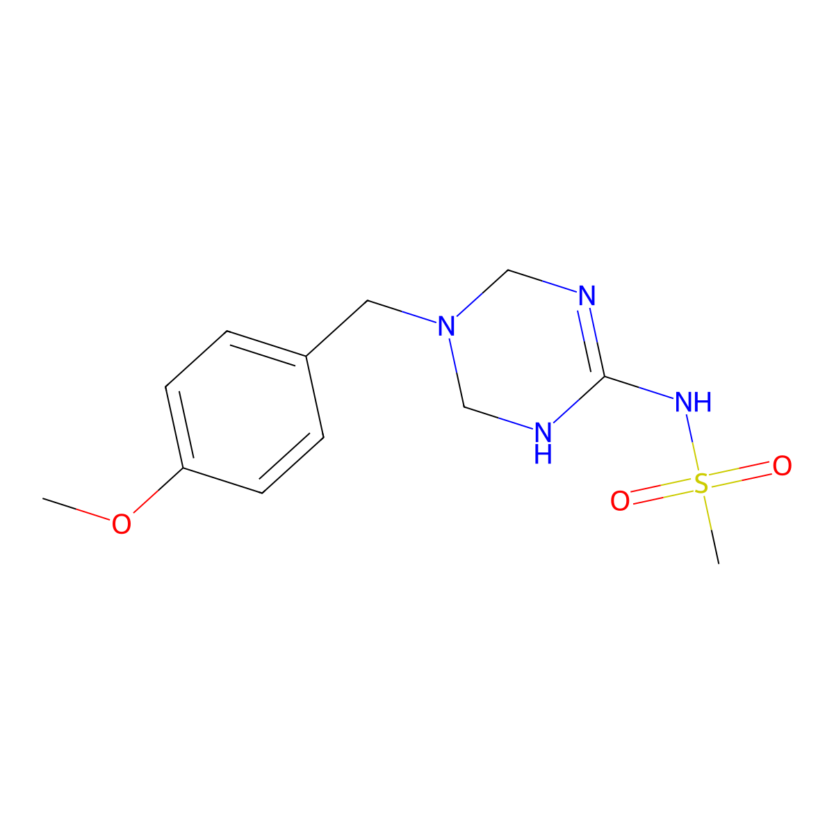 N-[5-(4-methoxybenzyl)-1,4,5,6-tetrahydro-1,3,5-triazin-2-yl]methanesulfonamide molecular structure, CAS 1208732-52-8