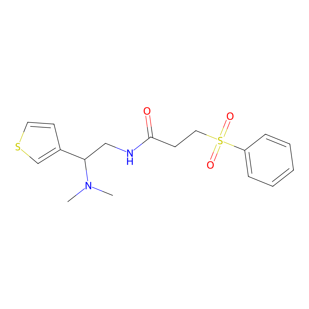 N-(2-(dimethylamino)-2-(thiophen-3-yl)ethyl)-3-(phenylsulfonyl)propanamide molecular structure, CAS 1208734-53-5
