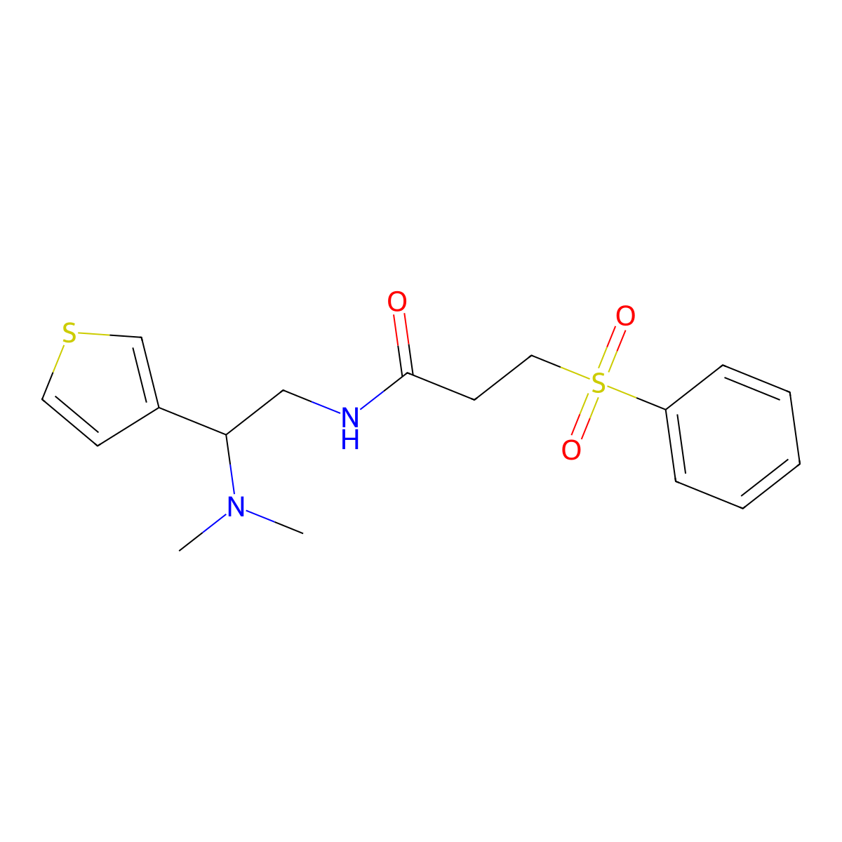N-(2-(dimethylamino)-2-(thiophen-3-yl)ethyl)-3-(phenylsulfonyl)propanamide molecular structure, CAS 1208734-53-5