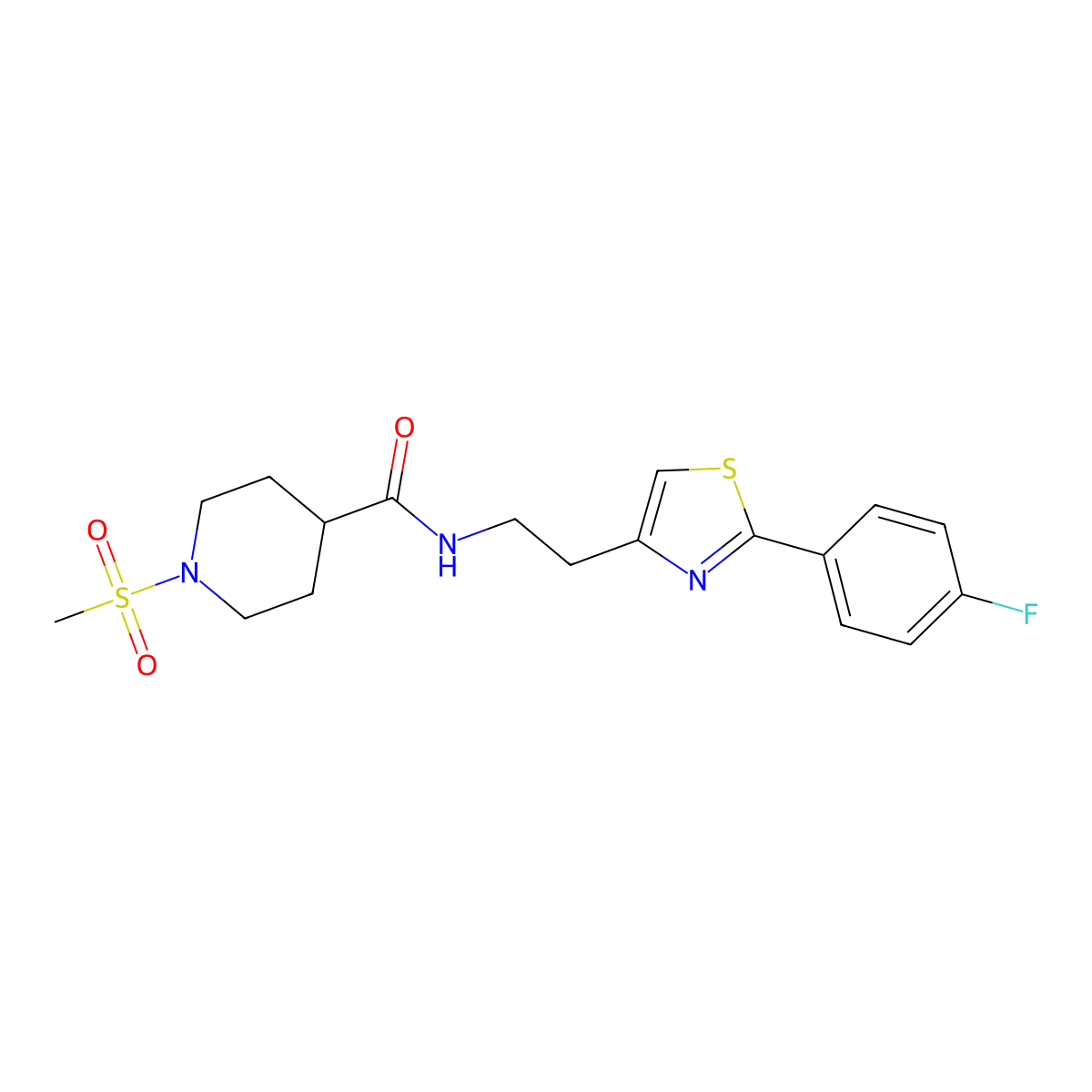 N-(2-(2-(4-fluorophenyl)thiazol-4-yl)ethyl)-1-(methylsulfonyl)piperidine-4-carboxamide molecular structure, CAS 1208734-61-5
