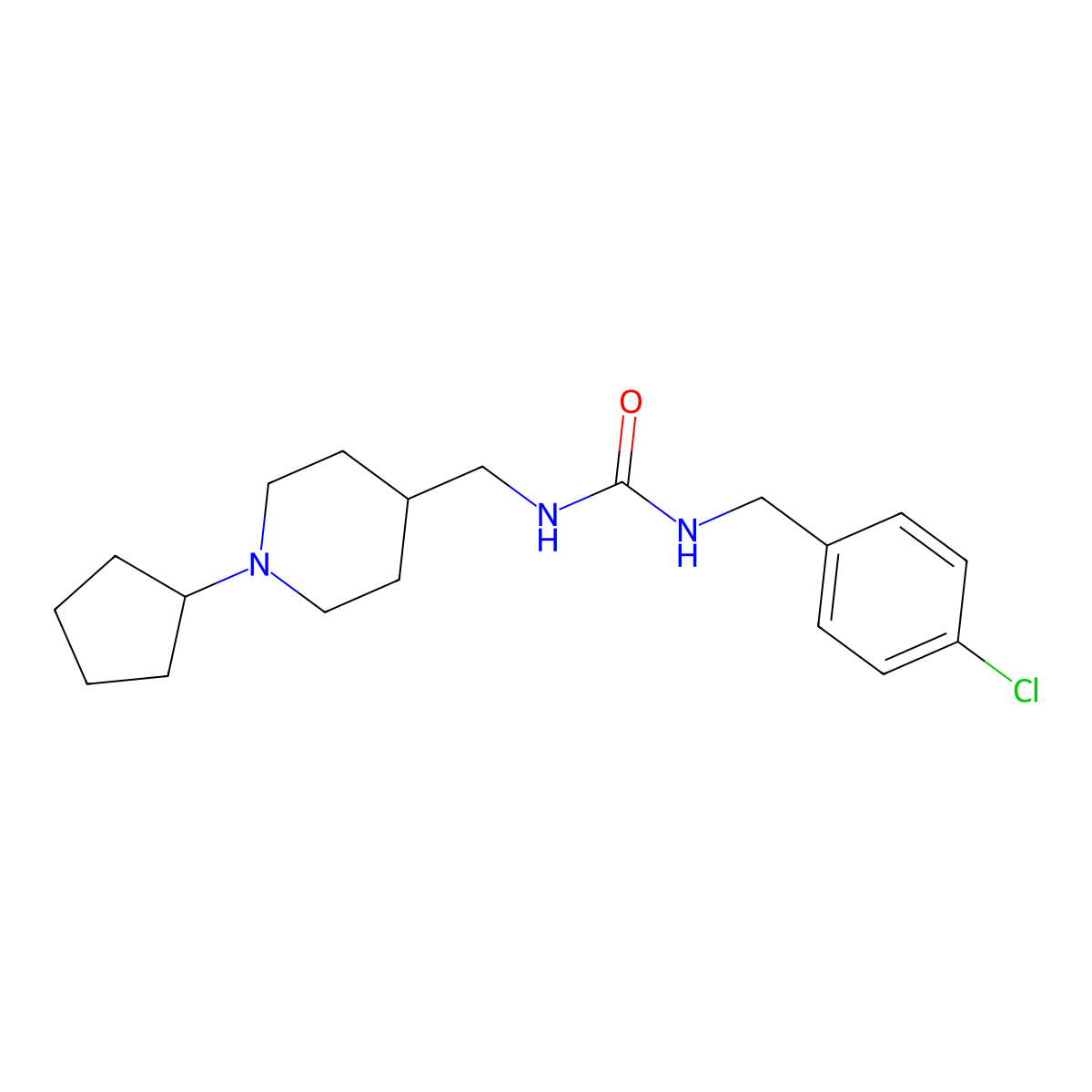 1-(4-Chlorobenzyl)-3-((1-cyclopentylpiperidin-4-yl)methyl)urea molecular structure, CAS 1208735-12-9