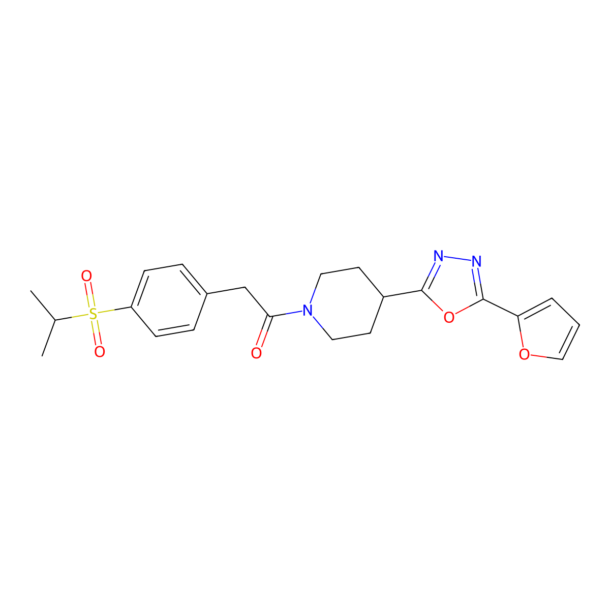 1-(4-(5-(Furan-2-yl)-1,3,4-oxadiazol-2-yl)piperidin-1-yl)-2-(4-(isopropylsulfonyl)phenyl)ethanone molecular structure, CAS 1208739-14-3
