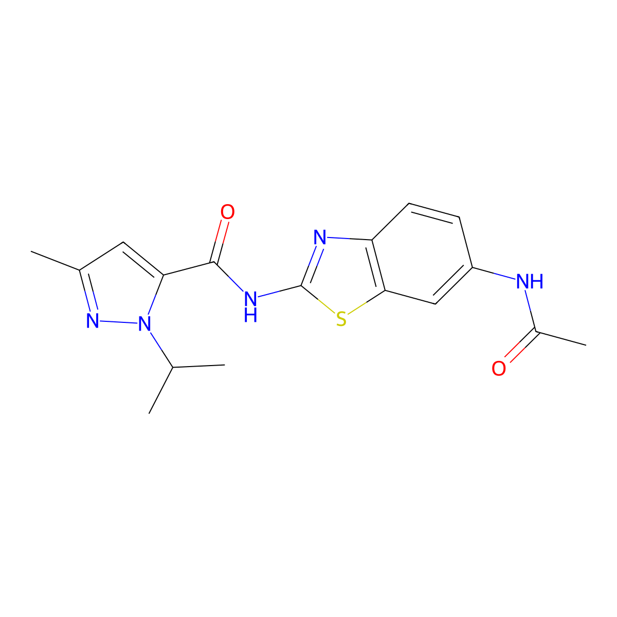 N-(6-acetamidobenzo[d]thiazol-2-yl)-1-isopropyl-3-methyl-1H-pyrazole-5-carboxamide molecular structure, CAS 1208739-18-7