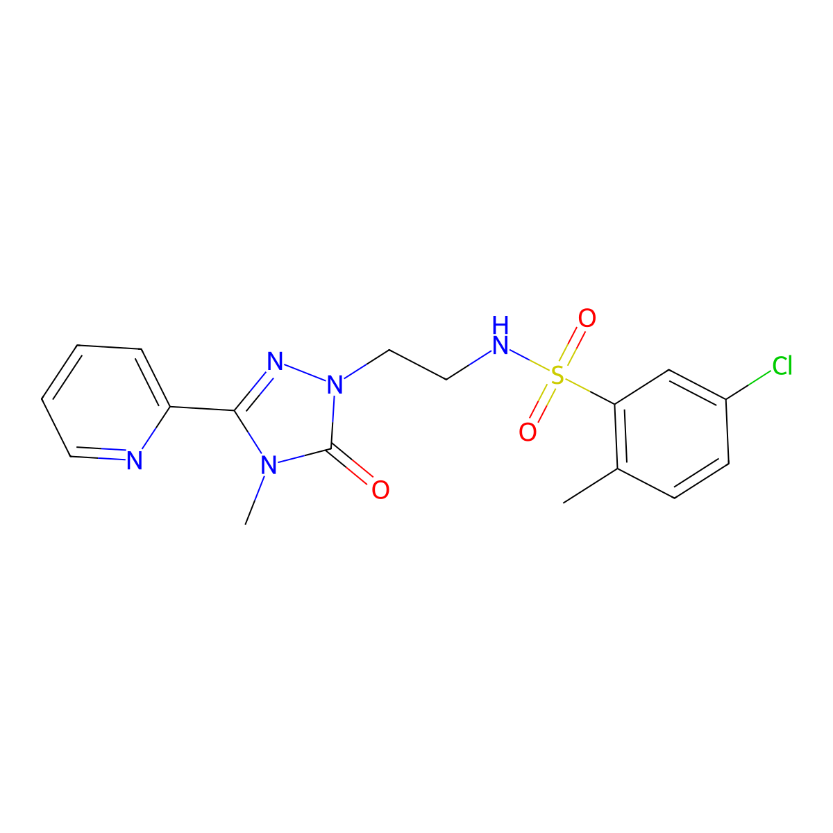 5-chloro-2-methyl-N-(2-(4-methyl-5-oxo-3-(pyridin-2-yl)-4,5-dihydro-1H-1,2,4-triazol-1-yl)ethyl)benzenesulfonamide molecular structure, CAS 1208740-15-1