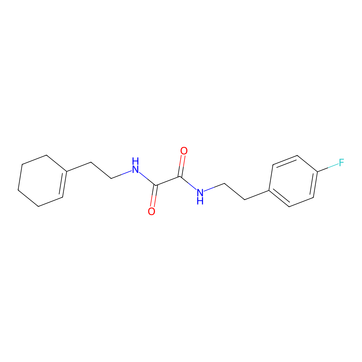 N1-(2-(cyclohex-1-en-1-yl)ethyl)-N2-(4-fluorophenethyl)oxalamide molecular structure, CAS 1208740-36-6